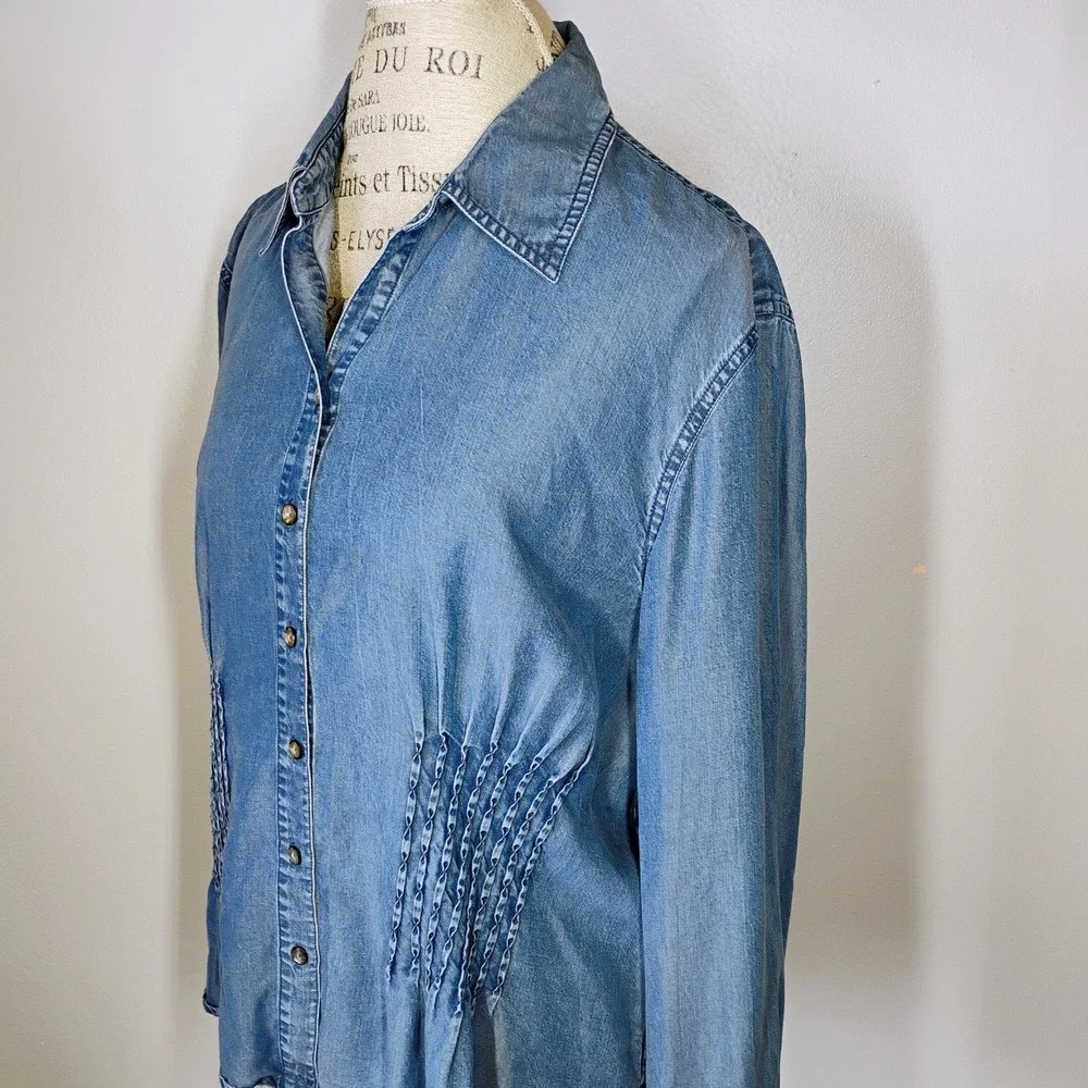 J Jill Chambray Button Down Shirt Womens XL Blue Denim Western Capsule Rodeo - Picture 3 of 8